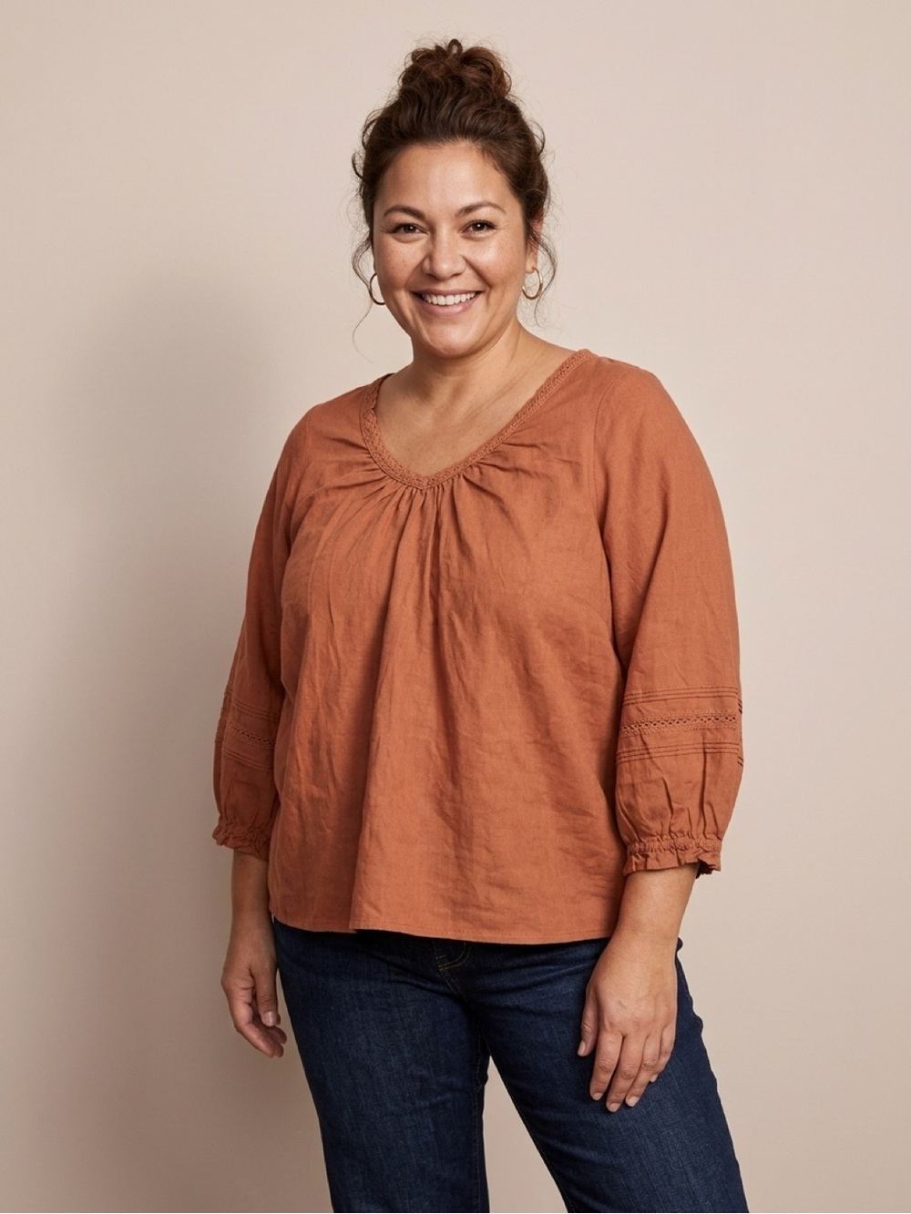 Women's Rust Peasant Blouse - Ngehrig90